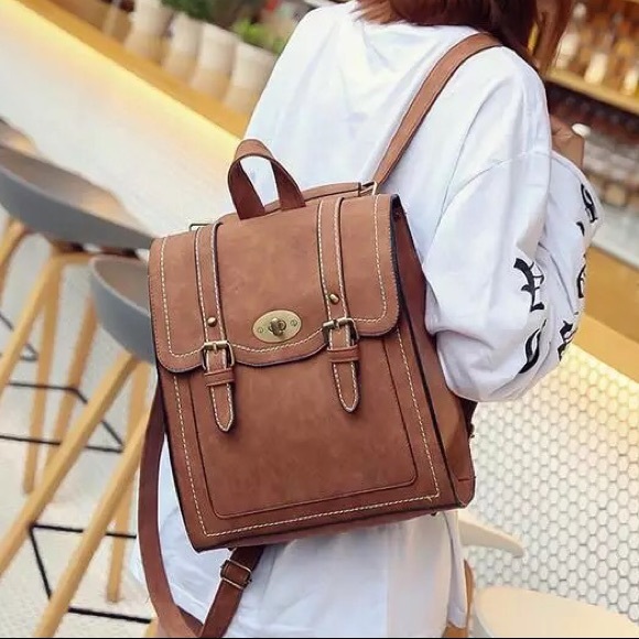 Backpack bag brown shoulder bag lock multi-use womens - Picture 6 of 7